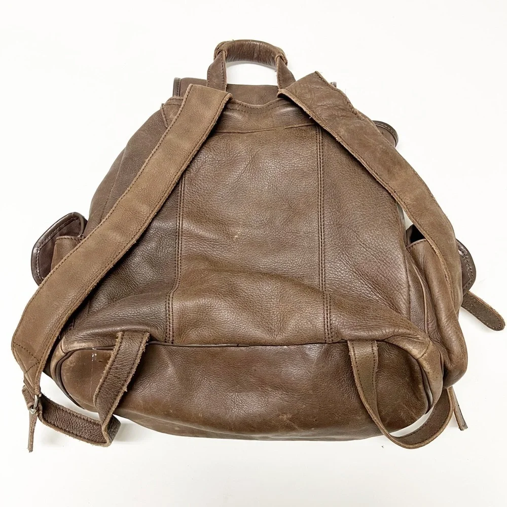 Vintage 90s Y2K Leather Multi Pocketed Buckle Closure School Style Backpack